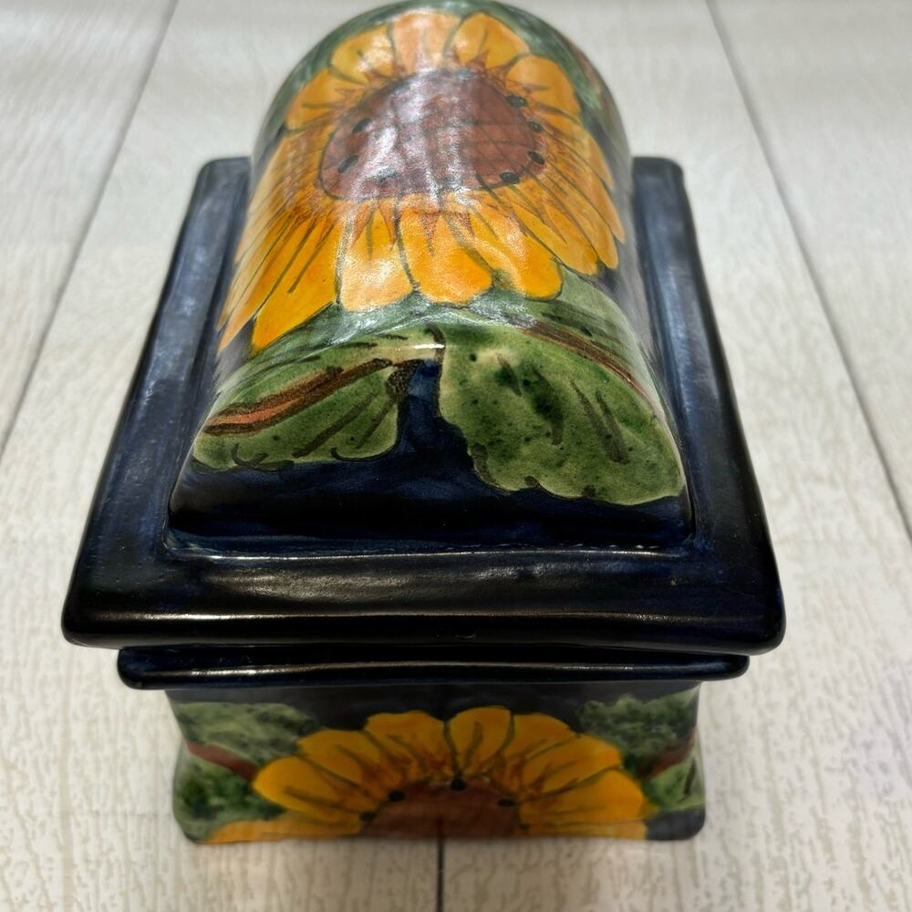 Vintage Sunflower Cobalt Blue Pottery Trinket Box - Picture 2 of 10